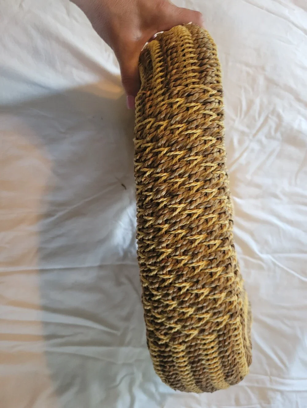 Vintage Sun-N-Sand Woven Straw Half Moon Tote Beach Bag Round Handle Boho - Picture 7 of 14